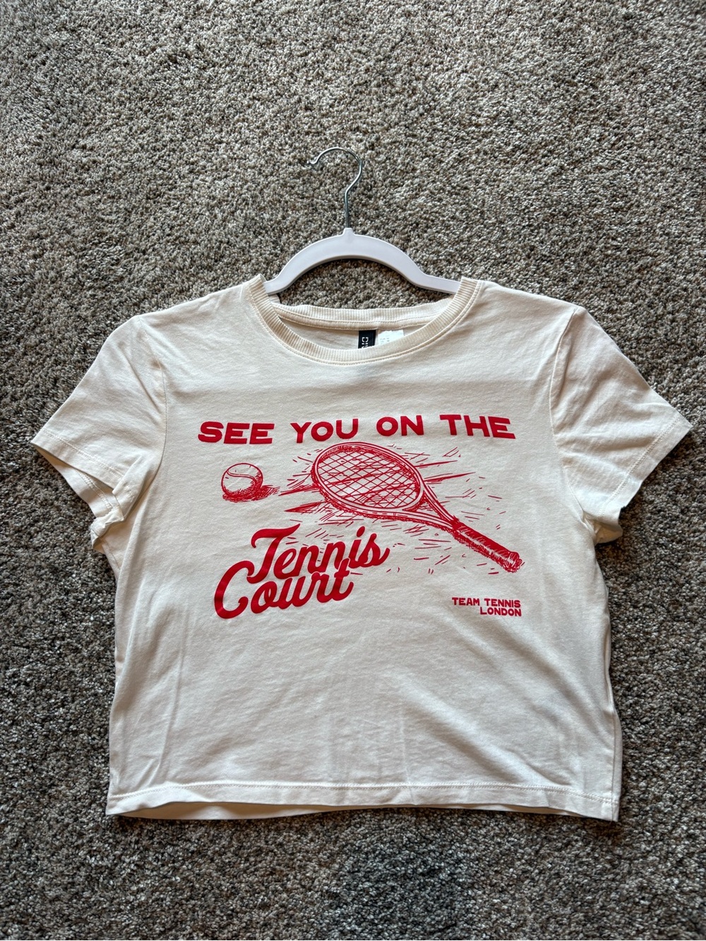 H&M Red Tennis Graphic Tee on Cream